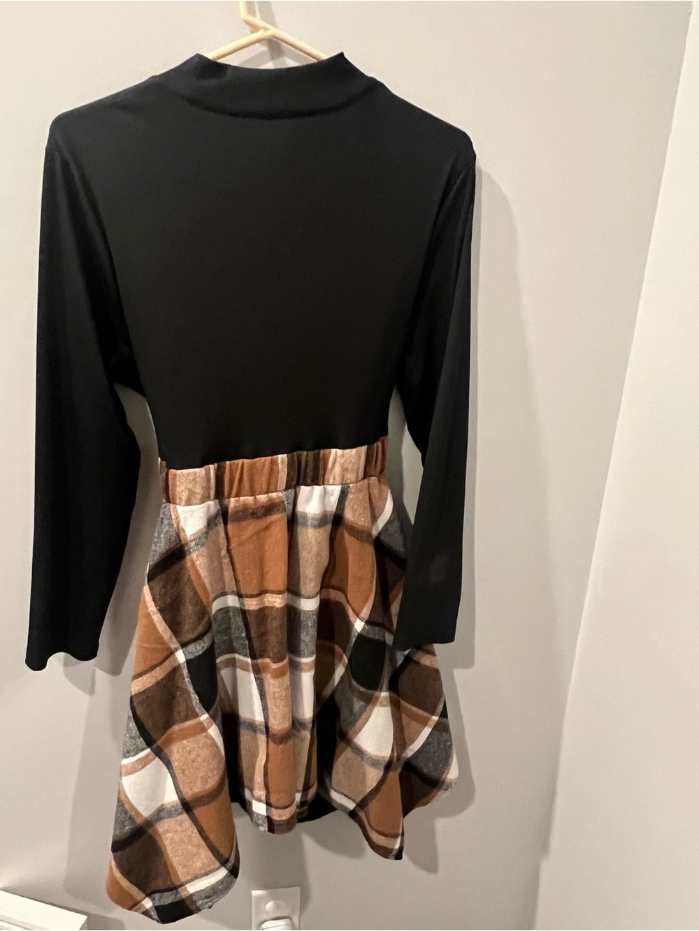 SHEIN Black Bodice with Brown Plaid Midi Dress